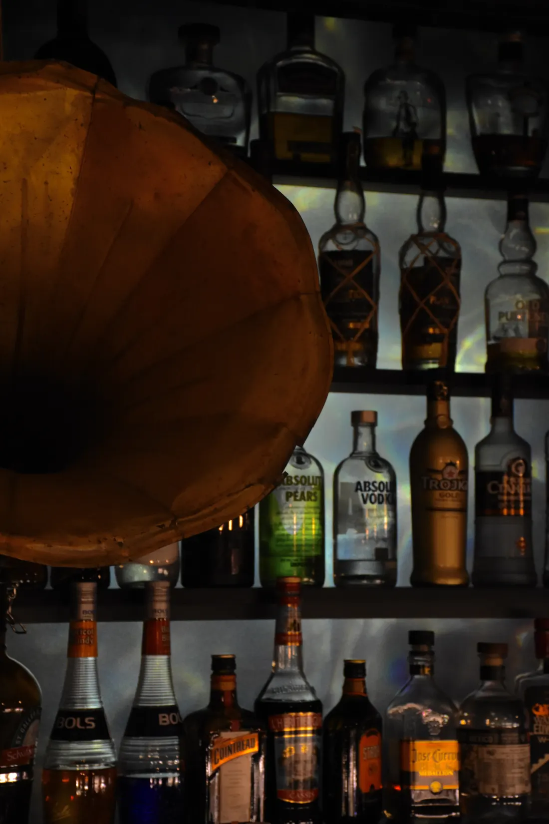 The gramophone above the Meeting Point back bar